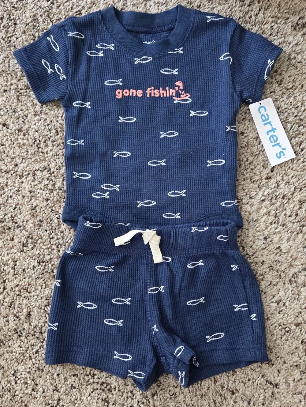 Carter's Baby Boy Fishing Waffle Knit Bodysuit and Short Set